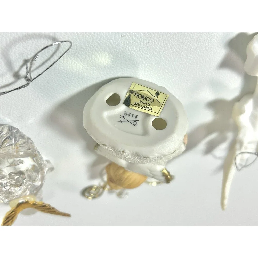 Lot of 9 Cherub Angel Christmas Ornaments Frosted White Gold Trim Heaven Plastic